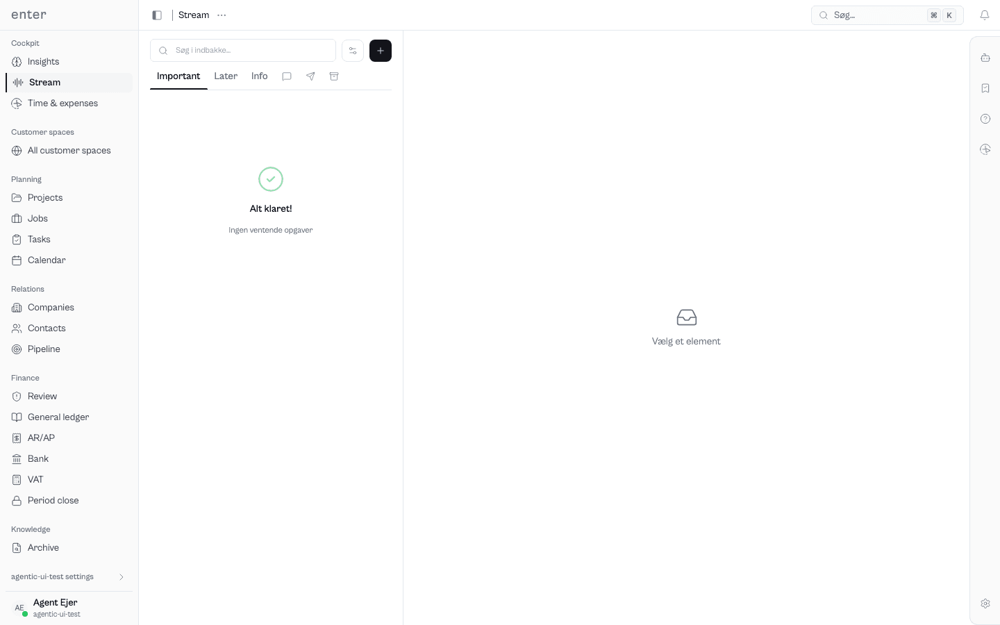 Enter unified inbox showing Stream with email, messages, and notifications